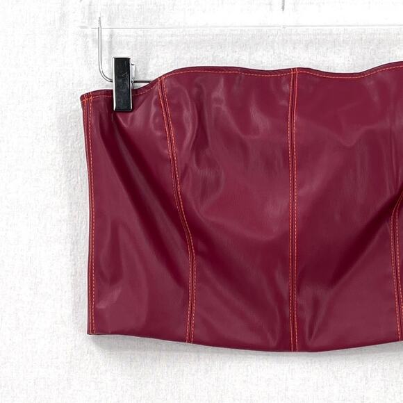 HOSBJERG Joe Dolly Tube Top Womens Medium Burgundy Faux Vegan Leather Strapless - Picture 3 of 11